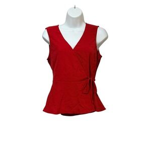 Montgomery Post Womens Red Wrap Peplum Blouse Sleeveless V-Neck MP WBL127257-SFP